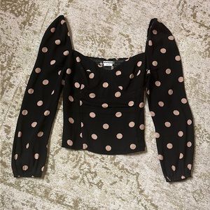 Reformation Reign Polka Dot Long Sleeve Blouse Top in Kisses
